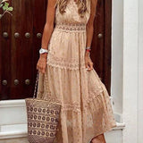 Women's Sleeveless Maxi Dress Lace Detail Flowing Fit - Casual Wear