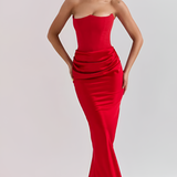 Women's Strapless Corset Bodice Draped Waist Maxi Dress - Special Occasion
