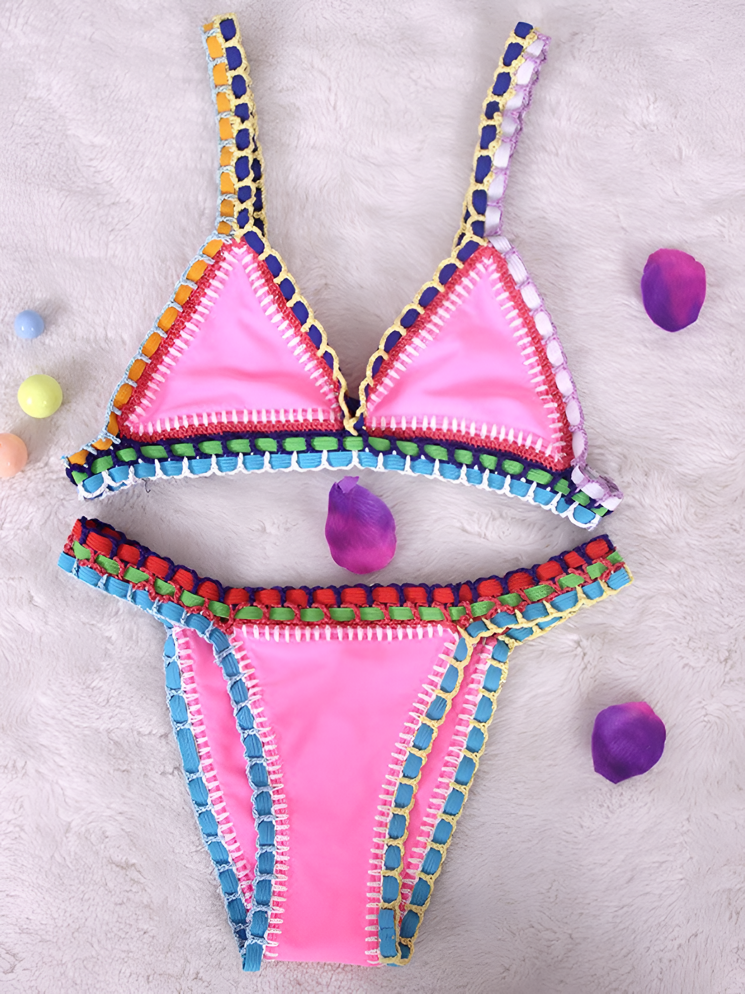 Women's Crochet Trim Triangle Bikini Set - Beach Vacation