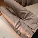 Women's Trousers High-Waisted Herringbone Pattern - Office Wear