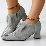 Women's Pointed Toe Block Heel Shoes - Party Wear
