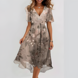 Women's V-Neck Flutter Sleeve Floral Midi Dress - Garden Party Event