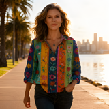 Women's Button Down Shirt Floral Print Long Sleeve - Casual Daily Wear