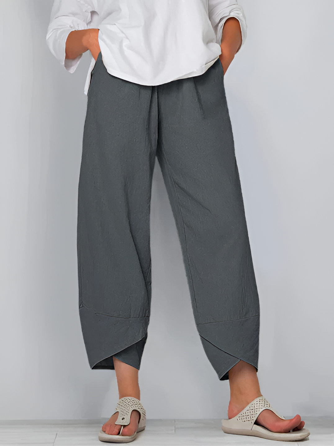 Women's Tulip Hem Wide Leg Trousers - Casual Everyday Wear