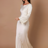 Women's Maxi Dress Long Bell Sleeve Drape Neck - Evening Wear