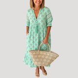 Womens Maxi Dress V-Neck Boho Tassel - Beach Casual