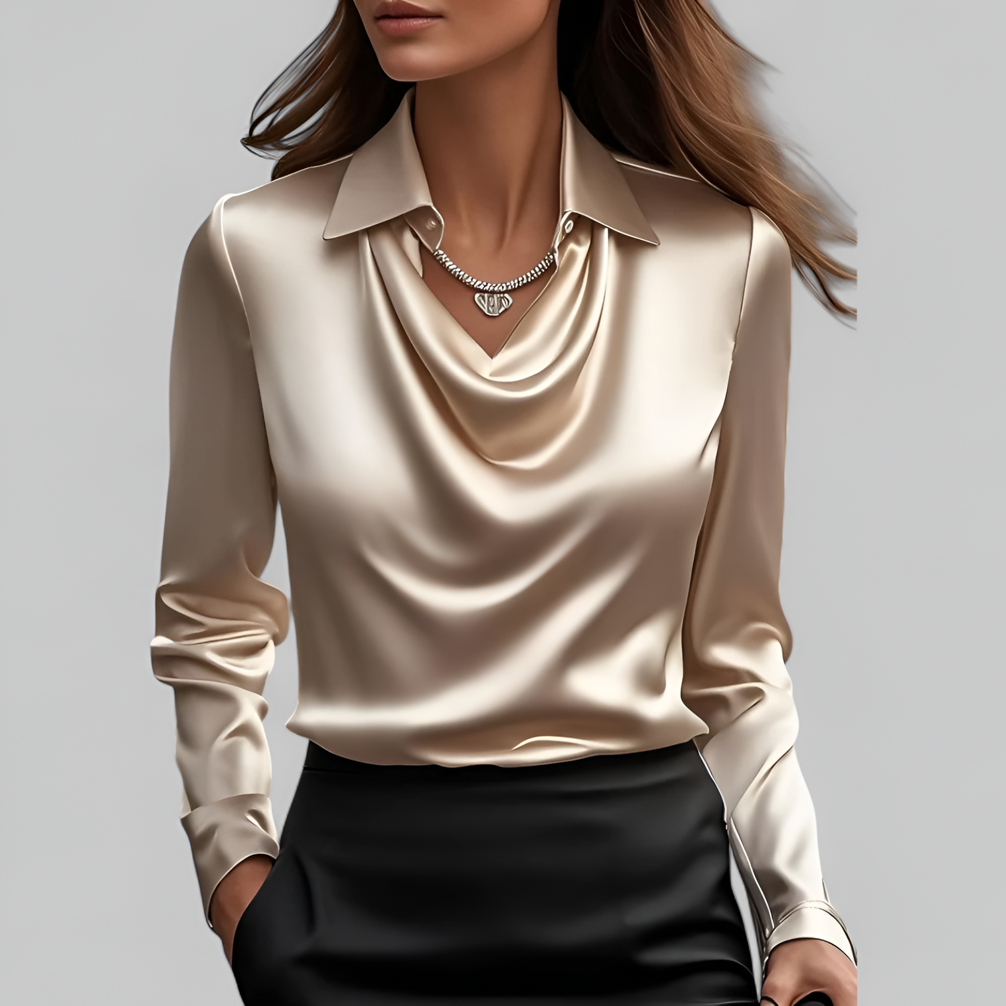 Women's Cowl Neck Long Sleeve Blouse - Office Wear
