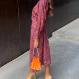 Women's Twisted Waist Long Sleeve Midi Dress - Wedding Guest