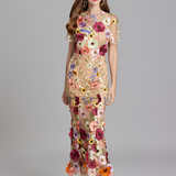 Women's Floral Sheer Mesh Maxi Dress - Special Occasions