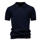 Men's Waffle Knit Notch Neck Polo Shirt - Casual Business