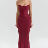 Women's Ruched Mesh Maxi Dress - Formal Evening Gown