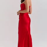 Women's Strapless Corset Bodice Draped Waist Maxi Dress - Special Occasion