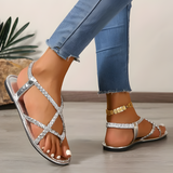 Women's Flat Sandals Braided Straps Elastic Back - Casual Summer Wear