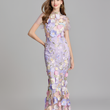 Women's Floral Sheer Mesh Maxi Dress - Special Occasions