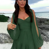 Women's Backless Chiffon Ruffle Dress - Vacation Resort Wear