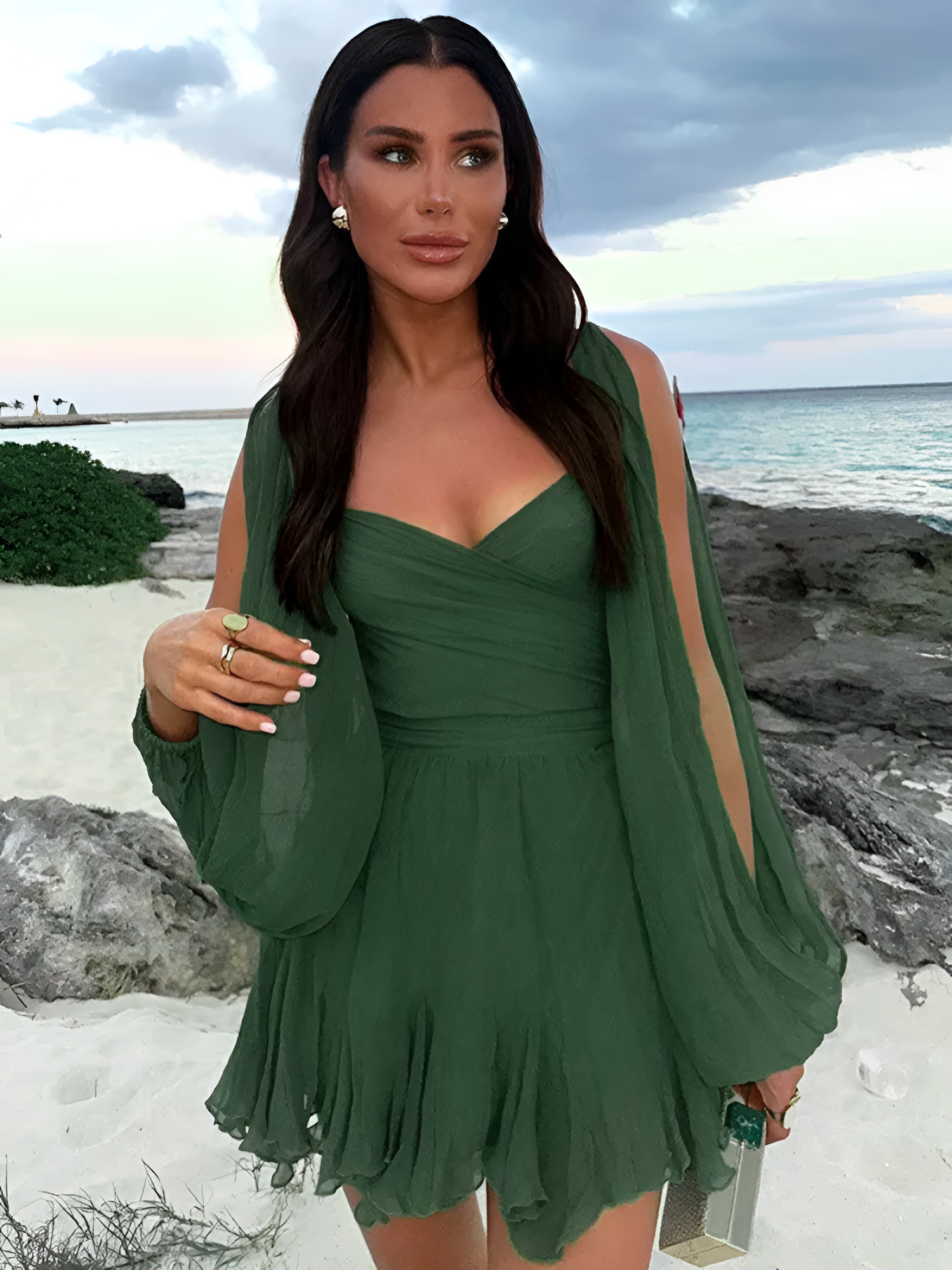 Women's Backless Chiffon Ruffle Dress - Vacation Resort Wear