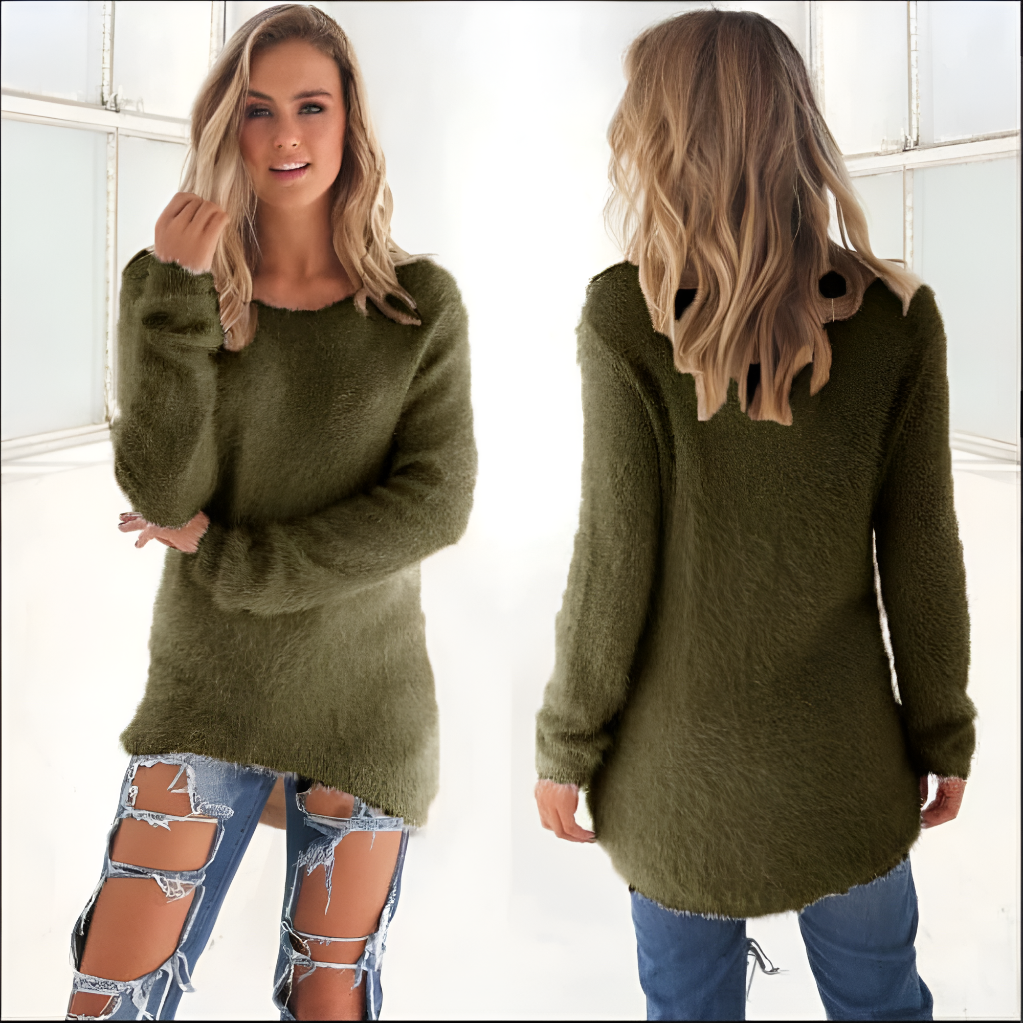 Women's Fuzzy Loose Long Sleeve Sweater - Casual Daily Wear