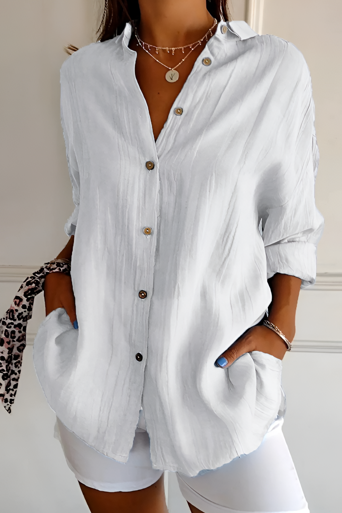 Women's Textured Long Sleeve Shirt - Casual Daily Wear