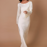 Women's Maxi Dress Long Bell Sleeve Drape Neck - Evening Wear