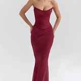 Women's Ruched Mesh Maxi Dress - Formal Evening Gown