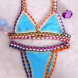 Women's Crochet Trim Triangle Bikini Set - Beach Vacation