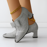 Women's Pointed Toe Block Heel Shoes - Party Wear