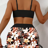 Women's Swimsuit Set Ruched Front Floral Print - Beach Vacation