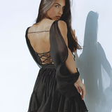 Women's Backless Chiffon Ruffle Dress - Vacation Resort Wear