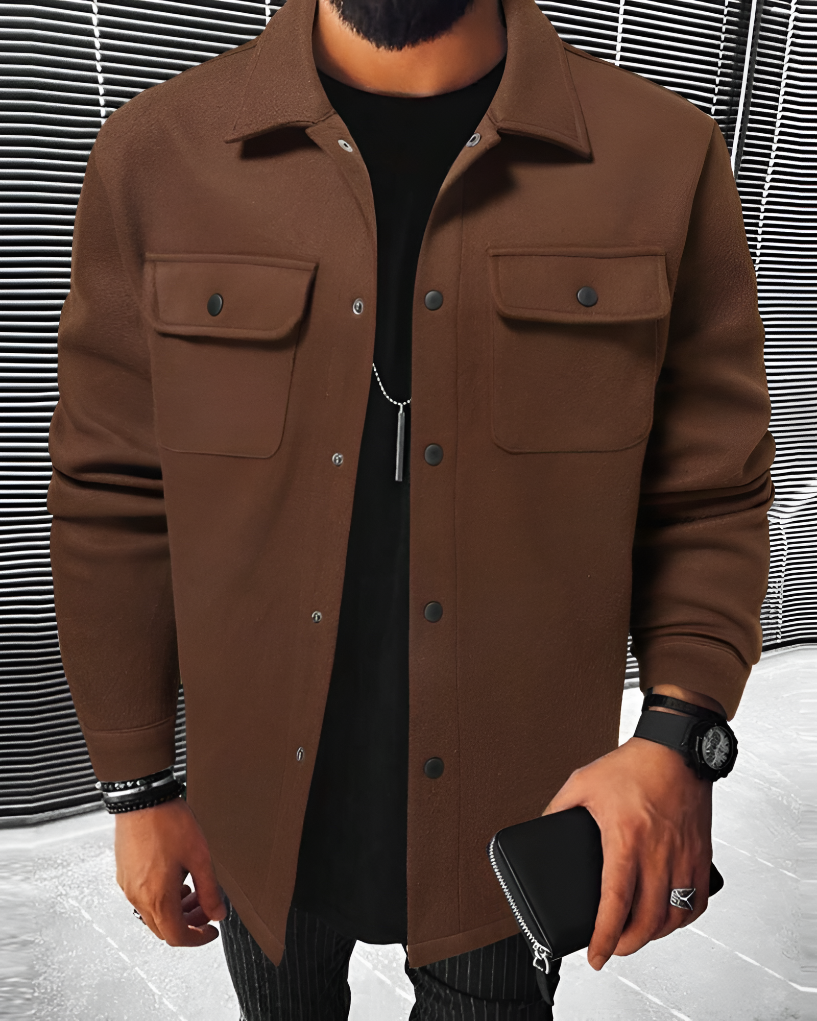 Men's Button Up Long Sleeve Over Shirt - Casual Wear