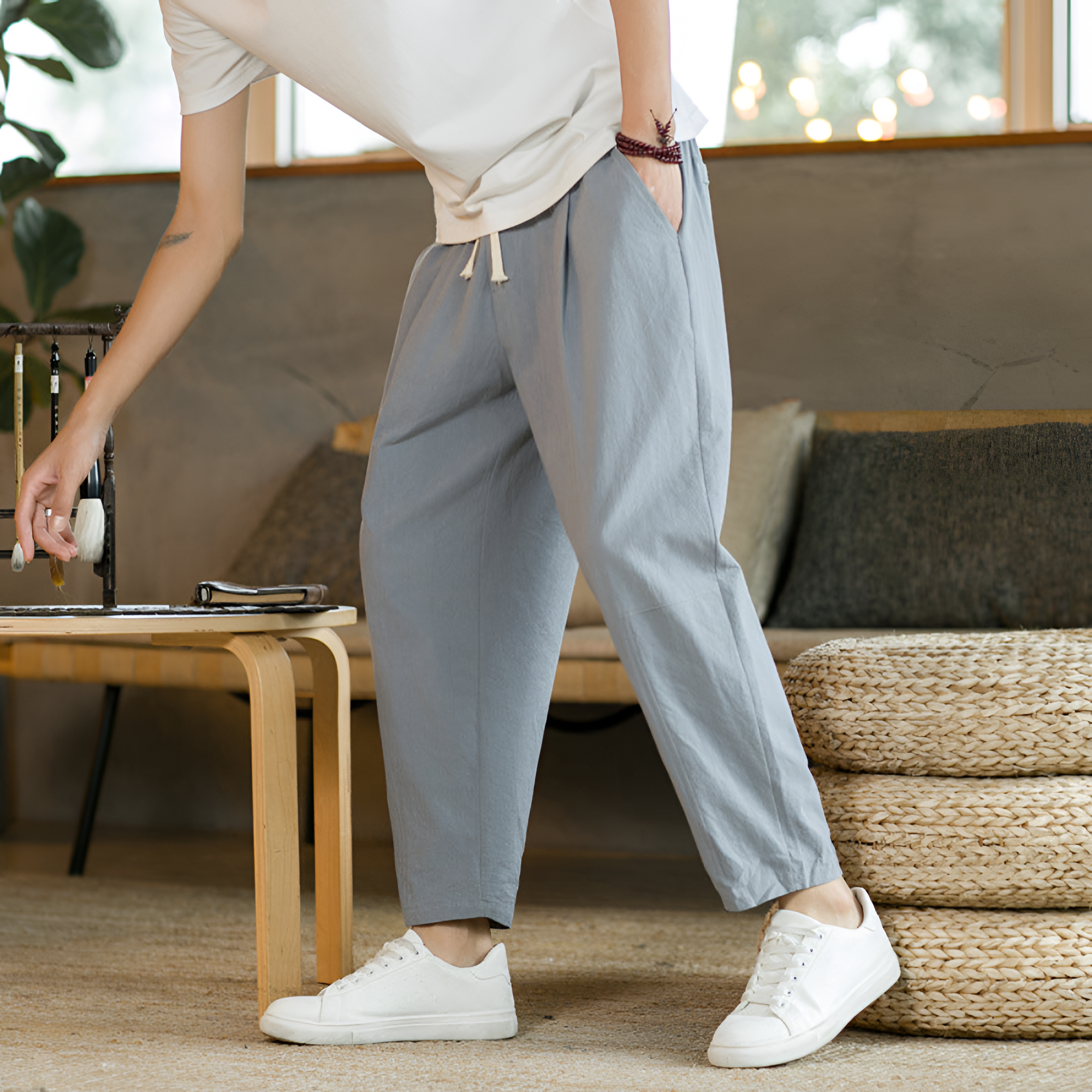 Men's Loose Fit Drawstring Trousers - Casual Wear