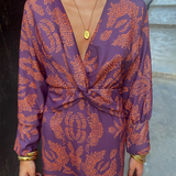 Women's Twisted Waist Long Sleeve Midi Dress - Wedding Guest