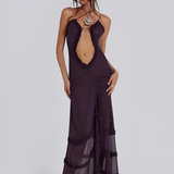 Women's Ruffle Trim Maxi Dress - Evening Party Wear