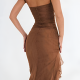 Women's Ruched Ruffle Midi Dress - Date Night