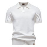 Men's Waffle Knit Notch Neck Polo Shirt - Casual Business