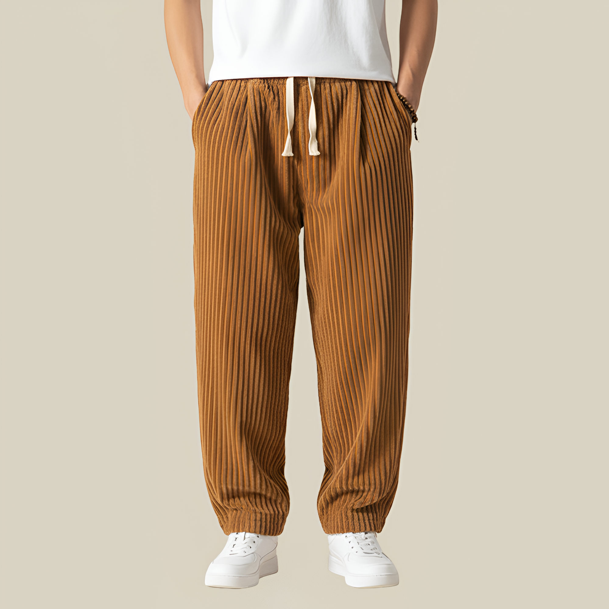 Men's Wide Leg Corduroy Trousers - Casual Everyday Wear