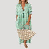 Womens Maxi Dress V-Neck Boho Tassel - Beach Casual