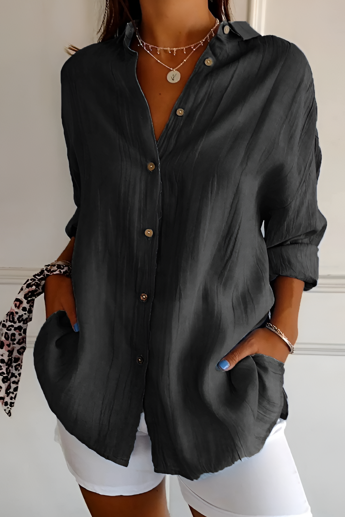 Women's Textured Long Sleeve Shirt - Casual Daily Wear