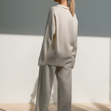 Women's Knit Polo Top And Wide Leg Pants Set - Casual Loungewear