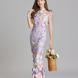 Women's Floral Sheer Mesh Maxi Dress - Special Occasions