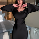 Women's Maxi Dress Long Bell Sleeve Drape Neck - Evening Wear