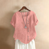 Women's Blouse Short Sleeve Button Detail - Casual Daily Wear