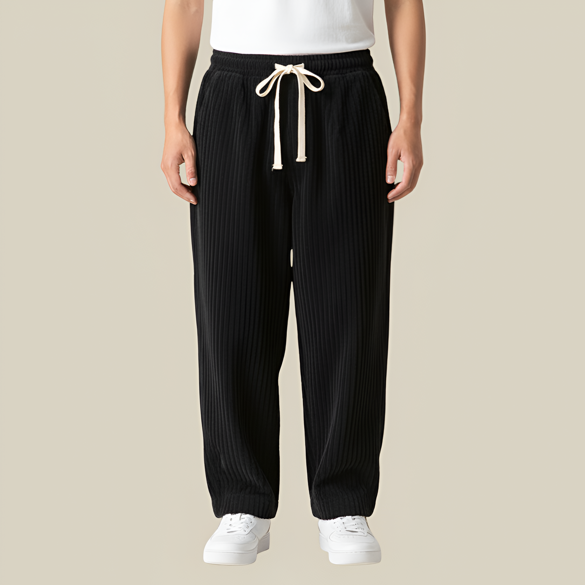Men's Wide Leg Corduroy Trousers - Casual Everyday Wear