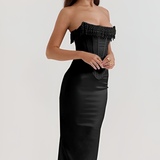 Women's Beaded Fringe Corset Midi Dress - Evening Gala