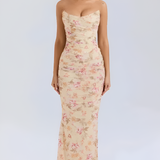Women's Ruched Mesh Maxi Dress - Formal Evening Gown