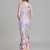 Women's Floral Sheer Mesh Maxi Dress - Special Occasions