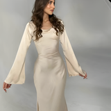 Women's Maxi Dress Long Bell Sleeve Drape Neck - Evening Wear