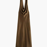 Women's Halter Neck Satin Midi Dress - Evening Party Wear