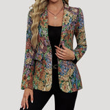 Women's Blazer Floral Tapestry Single Button - Special Occasion