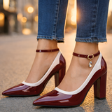 Women's Ankle Strap Block Heel Pumps - Date Night