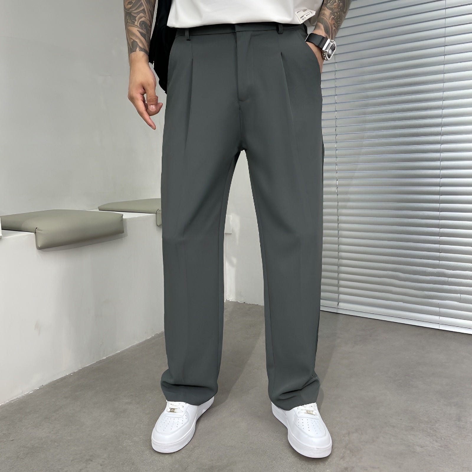Men's Dress Pants Pleated Wide Leg - Office Wear